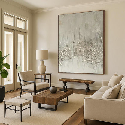 Gray - White Textured Abstract Art for Scandinavian - Style Bedroom & Art Therapy Space DLZ1744