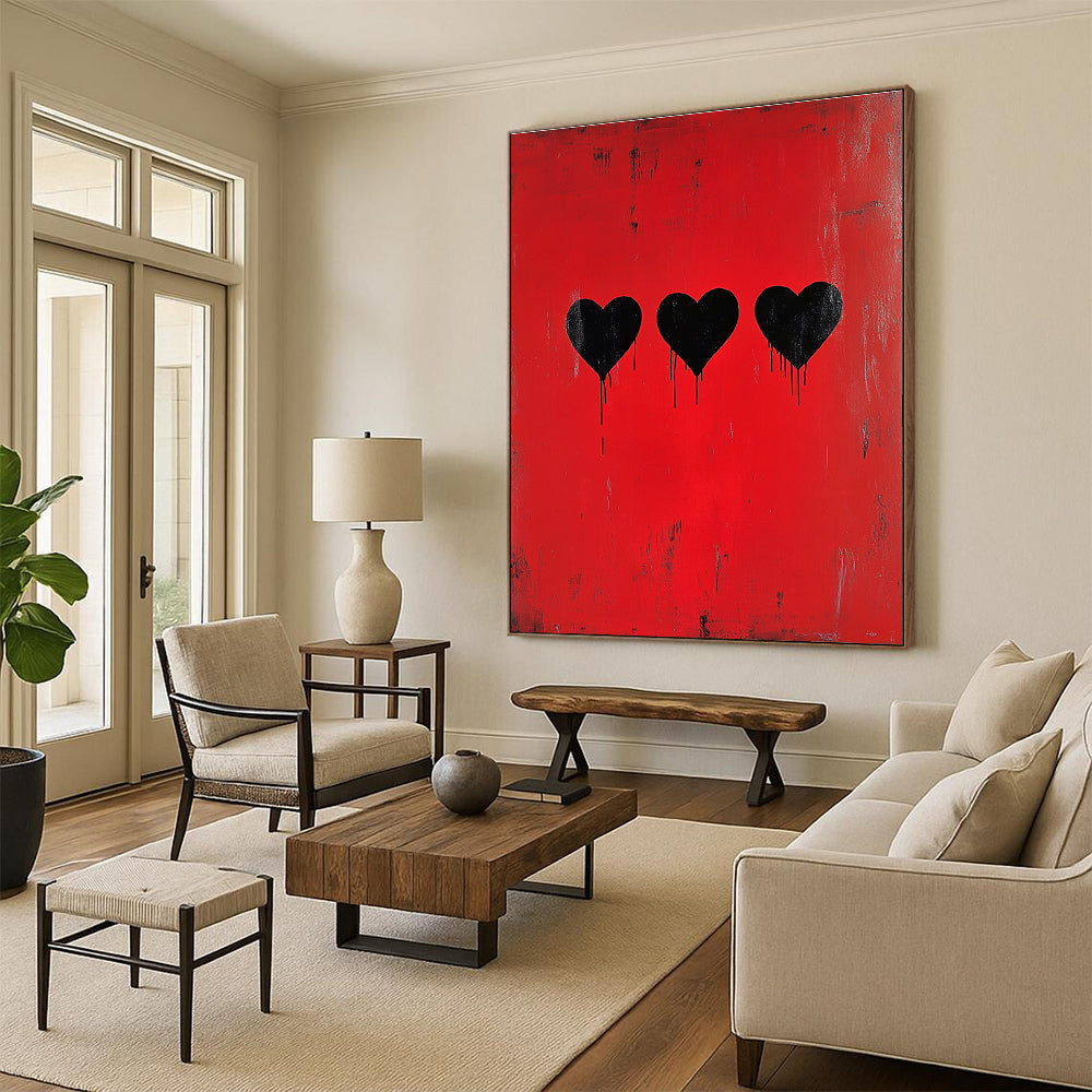 Red and Black Hearts Art for Edgy Café & Contemporary Home Bedroom STSC1442