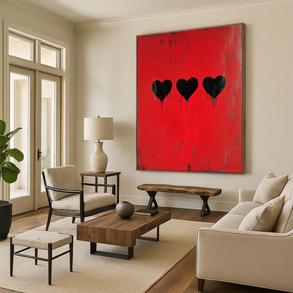 Red and Black Hearts Art for Edgy Café & Contemporary Home Bedroom STSC1442