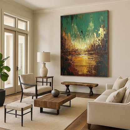 Green and Gold Abstract Landscape for Nature - Inspired Bedroom & Luxury Lounge STSC583