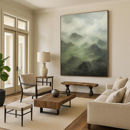 Misty Mountain Landscape Art for Nature - Themed Hotel Lobby & Serene Home Office DLZ2180