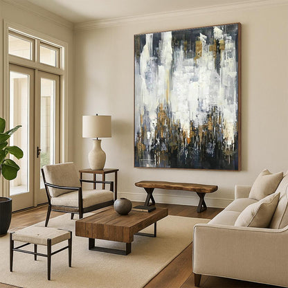 Gold - Grey - White Abstract Art for Living Room & Office DLZ0477