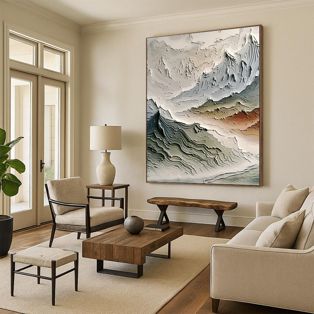 Gray - White Textured Landscape Art for Alpine Ski Lodge & Nature Photography Studio DLZ0988