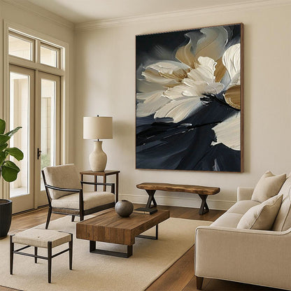 Textured Floral Oil Painting for Elegant Bedroom & Boutique Hotel Suite DLZ1994