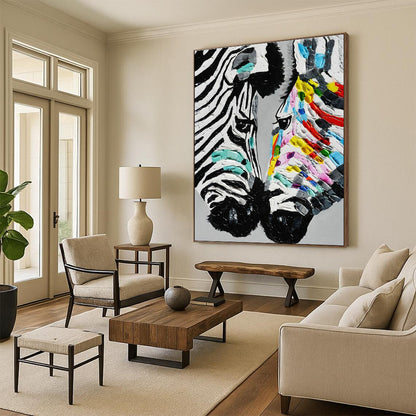 Colorful Zebra Duo Art for Playful Kids' Room & Eclectic Café DLZ2245