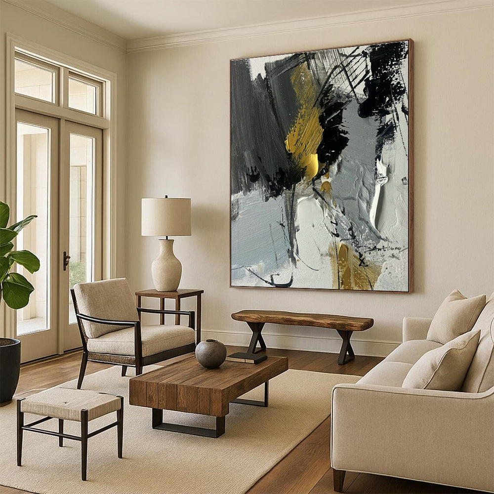Gray - Black - Gold Abstract Art for Corporate Boardroom & Upscale Home Library DLZ1674
