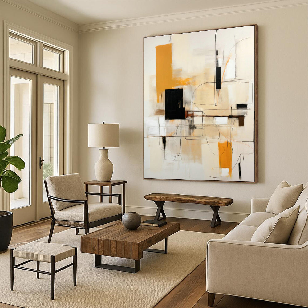 Warm Geometric Abstract Art for Cozy Living Room & Artisanal Bakery DLZ0612