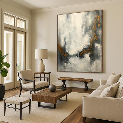 Gray - White Abstract with Gold Streaks for Living Room & Office DLZ0570
