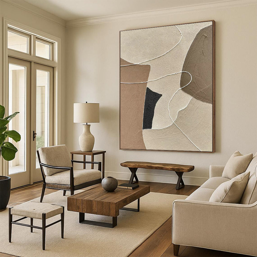Earth - Toned Abstract Collage Art for Minimalist Living Room & Neutral - Toned Office DLZ1320