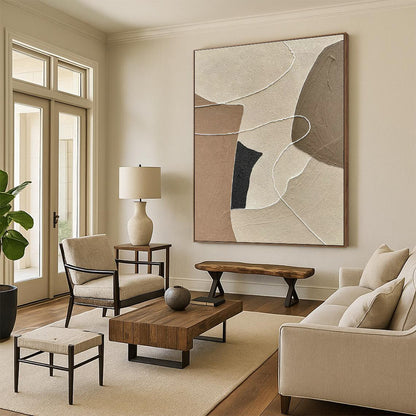 Earth - Toned Abstract Collage Art for Minimalist Living Room & Neutral - Toned Office DLZ1320