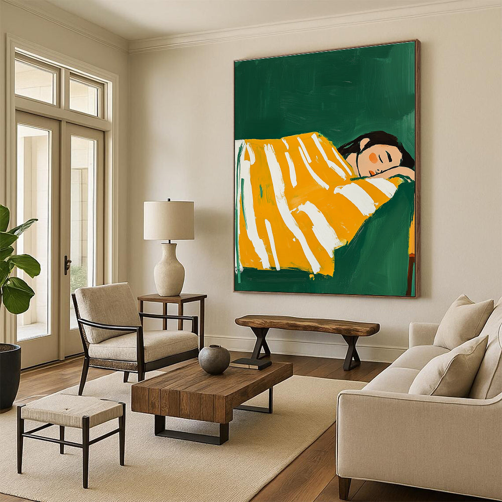 Sleeping Woman in Yellow Stripes for Cheerful Bedroom & Sunshine - Themed Café STSC1267
