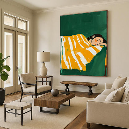 Sleeping Woman in Yellow Stripes for Cheerful Bedroom & Sunshine - Themed Café STSC1267