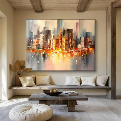 City Night View Abstract Art for Modern Penthouse Living Room Walls DLZ3283