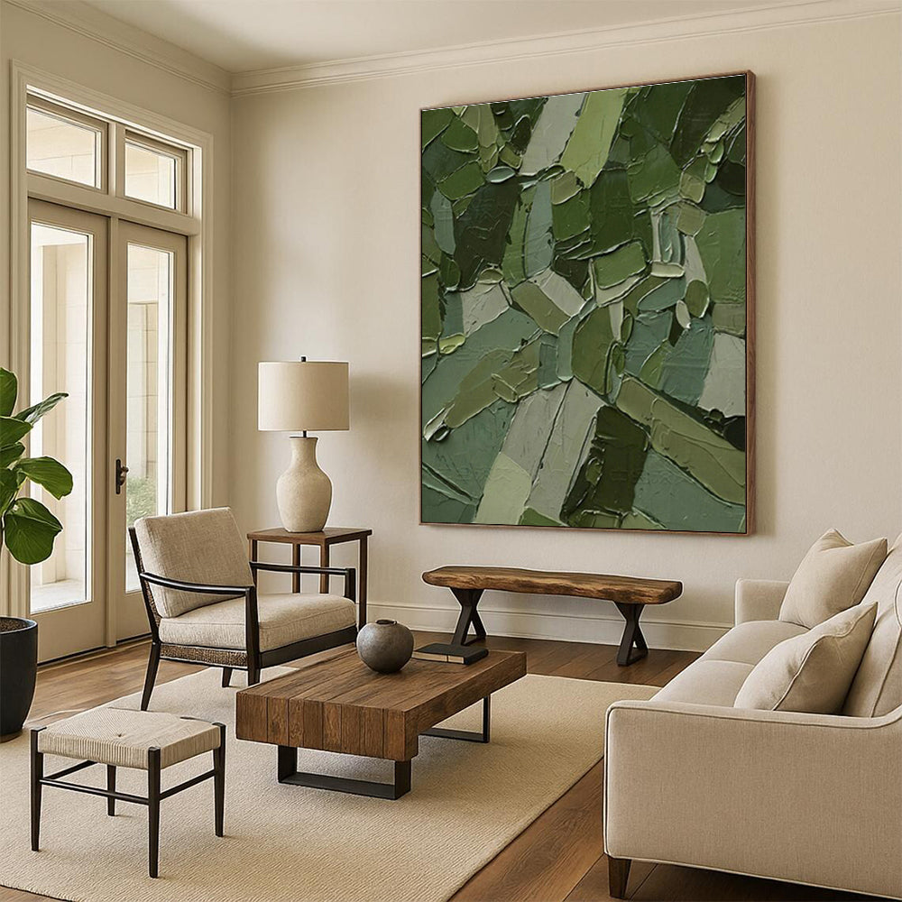Dark Green Patchwork Abstract Art for Modern Office & Eco - Friendly Café DLZ1218
