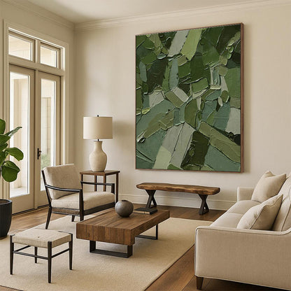Dark Green Patchwork Abstract Art for Modern Office & Eco - Friendly Café DLZ1218