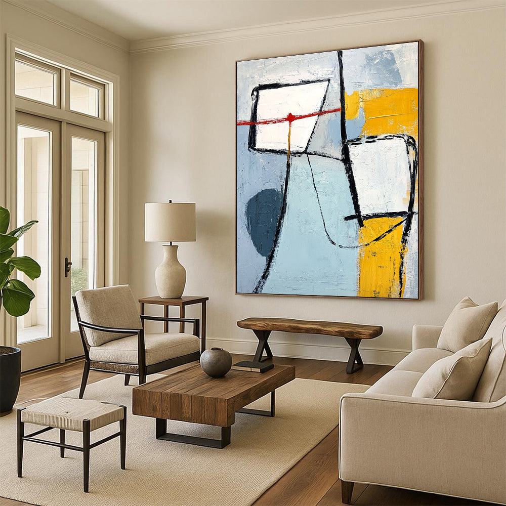 Blue and Yellow Abstract Forms for Coastal - Themed Home & Bright Office Space STSC613