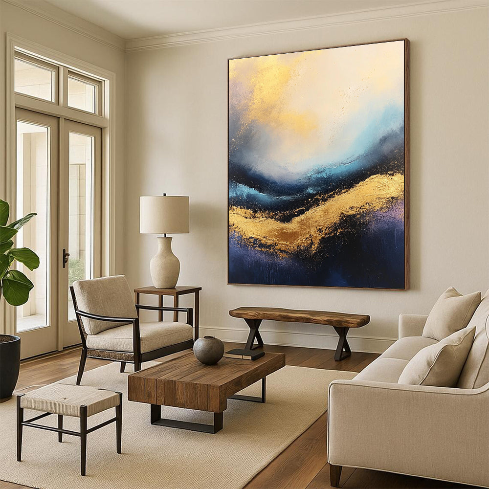 Gold and Blue Abstract Wave for Luxury Yacht Club & Opulent Living Room STSC333