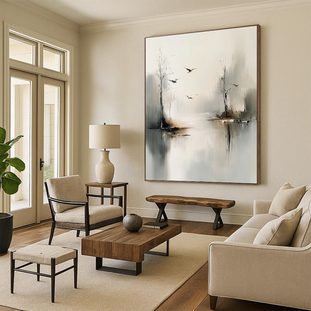 Misty River with Birds for Zen - Inspired Bedroom & Nature - Themed Lounge STSC351