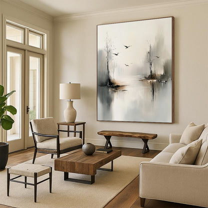 Misty River with Birds for Zen - Inspired Bedroom & Nature - Themed Lounge STSC351