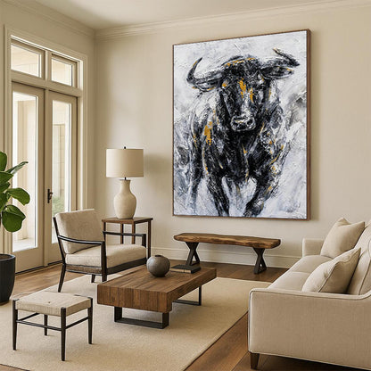 Textured Bull Portrait Art for Rustic Ranch House & Art - Centric Restaurant DLZ2155