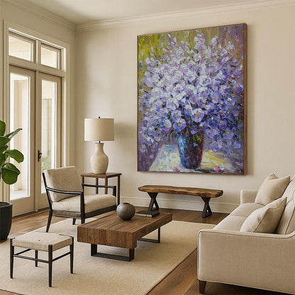 Realistic Purple Flower Oil Painting for Elegant Dining Room & Floral - Themed Spa DLZ1353
