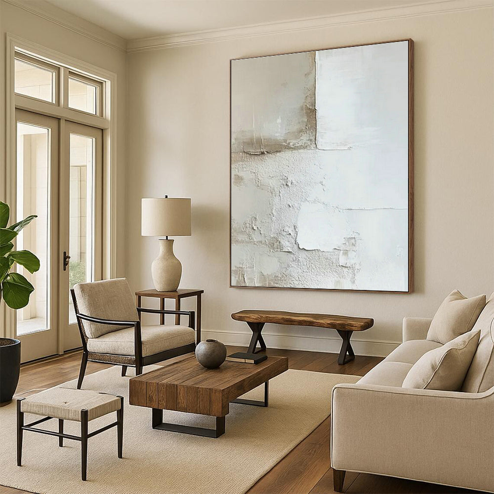Light Brown - White Textured Abstract Art for Coastal Cottage Living Room & Wellness Retreat Lounge DLZ0984