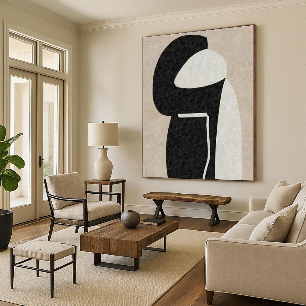Beige - Black Abstract Figure Art for Chic Boutique & Minimalist Home Bedroom DLZ2039