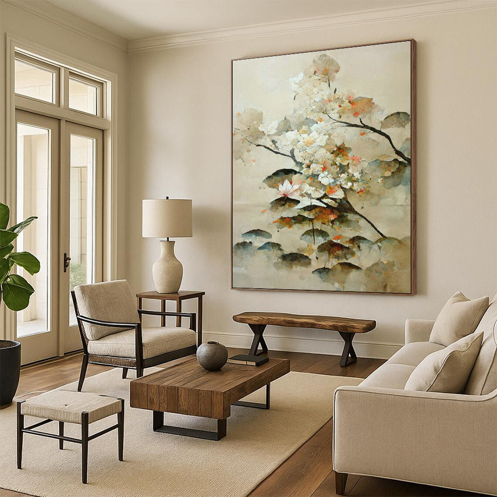 Watercolor Floral Abstract Art for Asian - Inspired Home Tea Room & Botanical Art Gallery DLZ1618