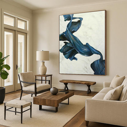 Blue - White Ribbon Abstract Art for Living Room & Bedroom DLZ0539