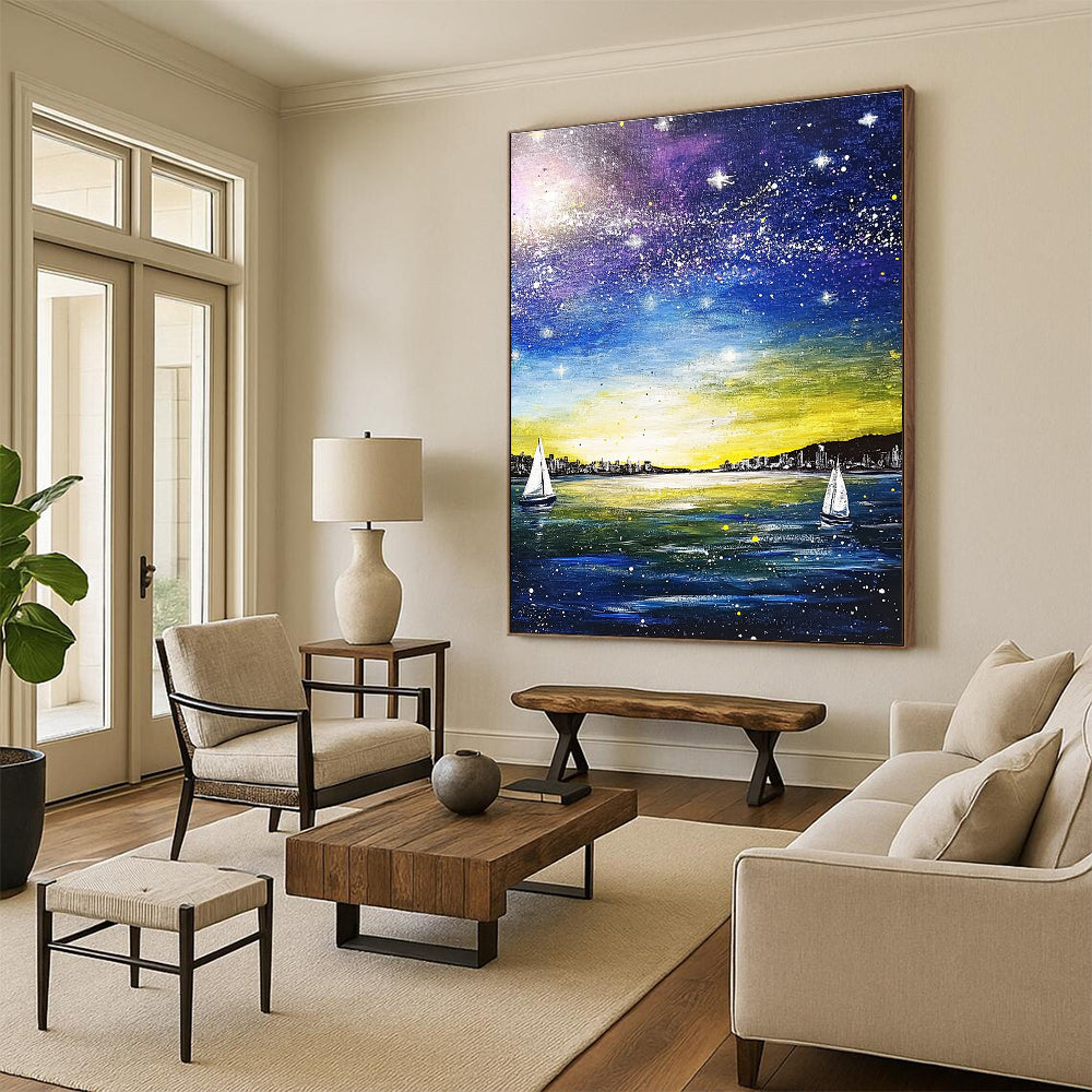 Starry Night Sea View for Coastal Home Office & Relaxation Lounge STSC848