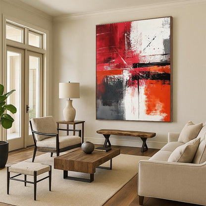 Red, Black, and White Abstract Dynamism Art for Bold Living Room & Contemporary Art Showroom STSC1357