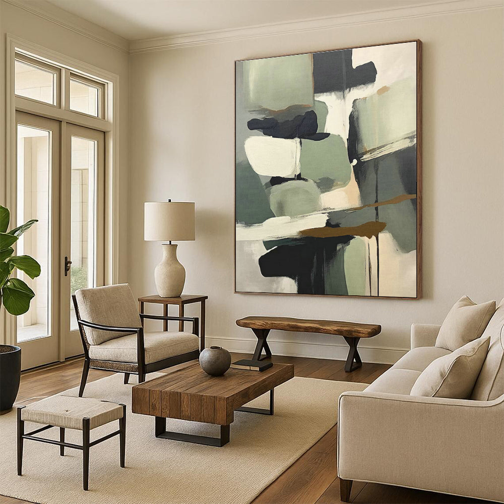 Gray - Green Geometric Abstract Art for Scandinavian - Style Home & Contemporary Art Studio DLZ1628