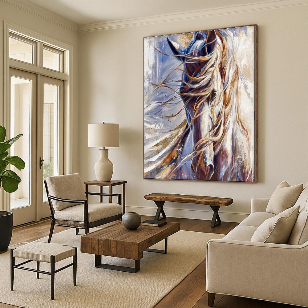 Majestic White Horse Art for Equestrian Club & Elegant Living Room DLZ2353