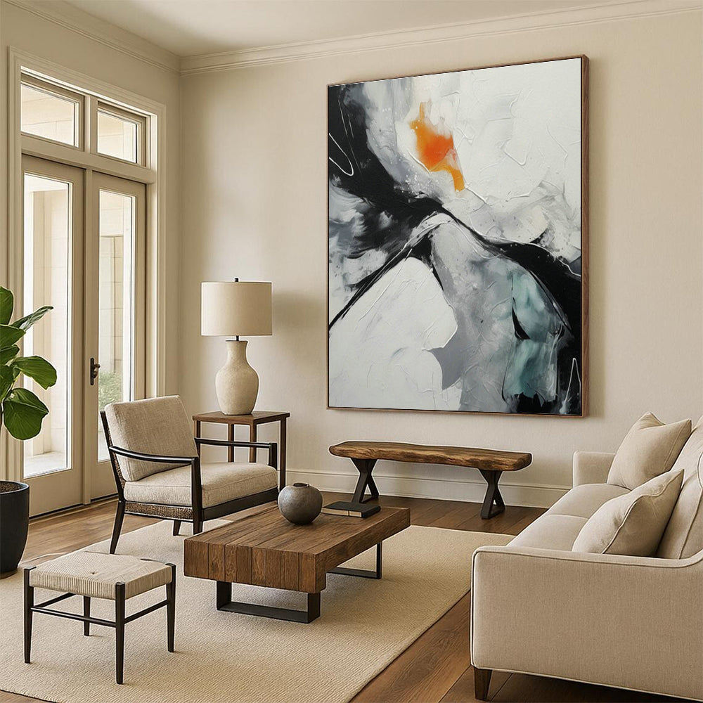 Black - White - Orange Abstract for Urban Loft Apartment & Modern Art Bar DLZ0895