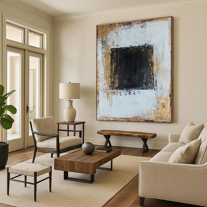 Black and Gold Square Abstract for Contemporary Gallery & Upscale Office STSC382