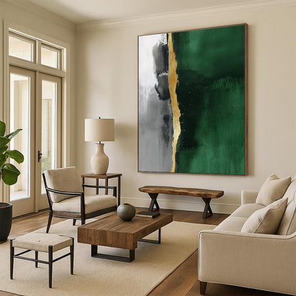 Green - Gold Abstract Divide Art for Eco - Friendly Boutique & Modern Art Café STSC129