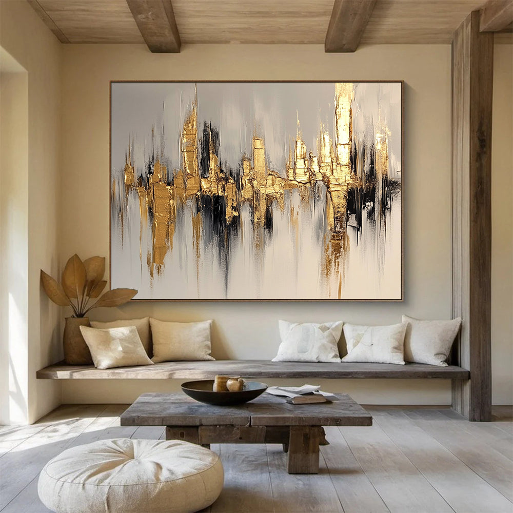 Golden City Skyline Art for Luxury Hotel Lobby & Modern Office Reception SC170