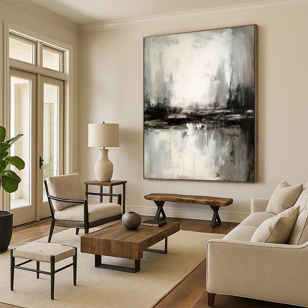 Black - White - Gray Reflection Abstract Art for Minimalist Home & Art Gallery Lounge DLZ1815