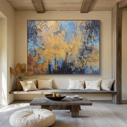 Gold - Blue Abstract Art: Elevate Your Living Room with Dreamy Color Blends DLZ2384