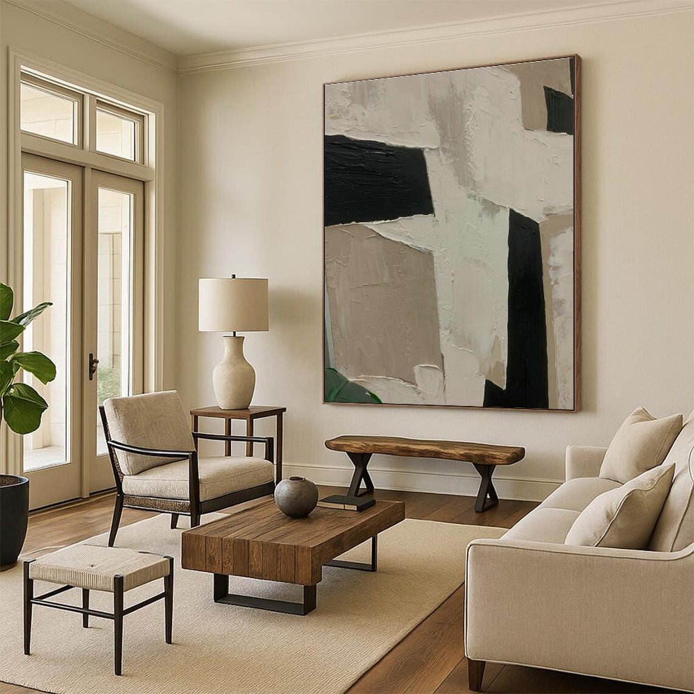 Beige - Black Geometric Art for Mid - Century Modern Home Hallways DLZ0189