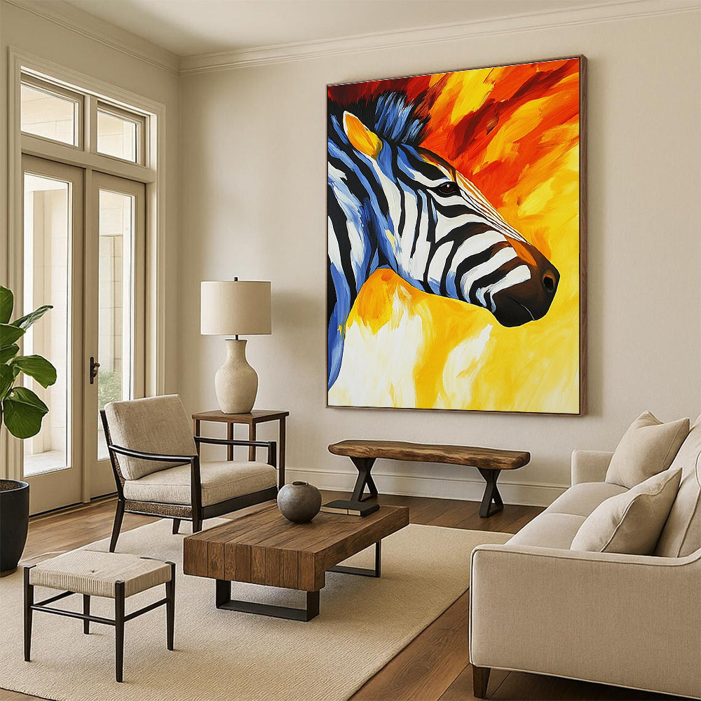 Vibrant Zebra Portrait for Exotic Animal - Themed Lounge & Creative Art Studio STSC961