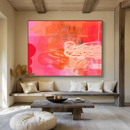 Pink - Orange Vibrant Abstract Art for Energetic Fitness Studios DLZ2451