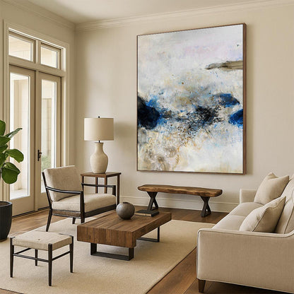 Blue and White Abstract Splash Art for Coastal Hotel Lobby & Art - Inspired Café DLZ2221