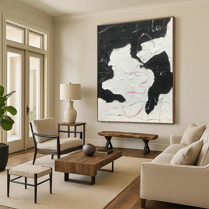 Black - Pink Textured Abstract Art for Trendy Café & Fashion Boutique DLZ0784