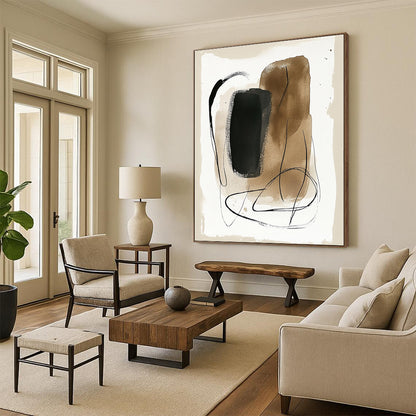 Earthy Ink Shapes Organic Abstract Art for Scandinavian - Style Living Room & Creative Home Studio STSC1463