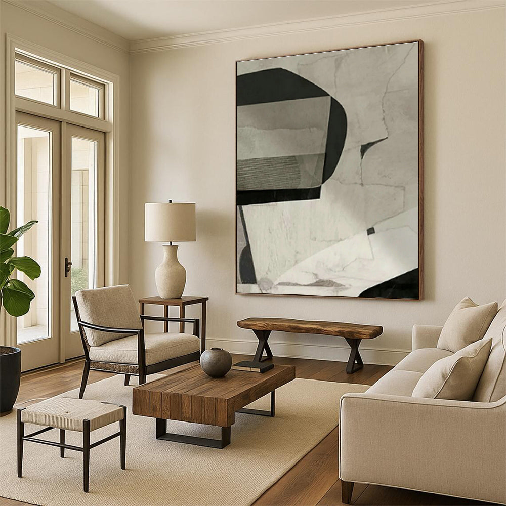 Black - White Geometric Abstract for Modern Art Gallery Corridor & Minimalist Office Lounge DLZ0880