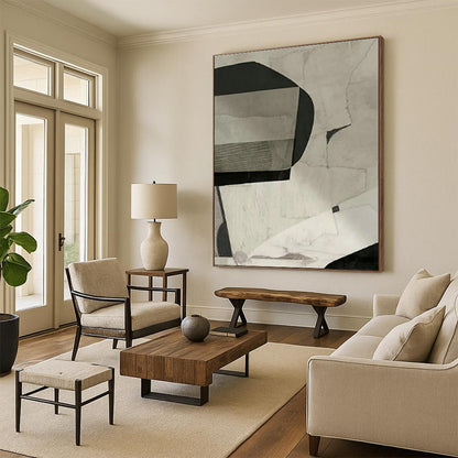 Black - White Geometric Abstract for Modern Art Gallery Corridor & Minimalist Office Lounge DLZ0880