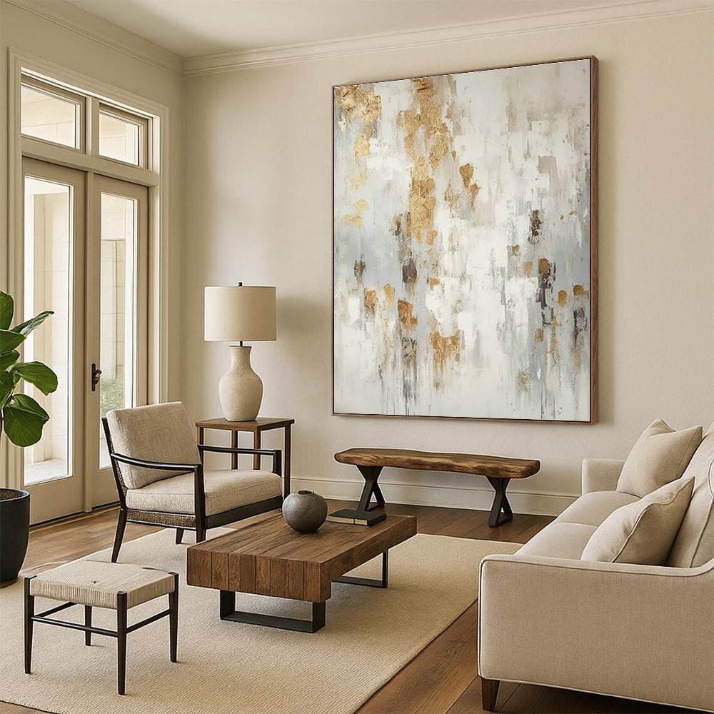 White - Gold - Gray Abstract Art for Scandinavian Bedroom & High - End Spa DLZ1753