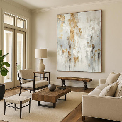 White - Gold - Gray Abstract Art for Scandinavian Bedroom & High - End Spa DLZ1753
