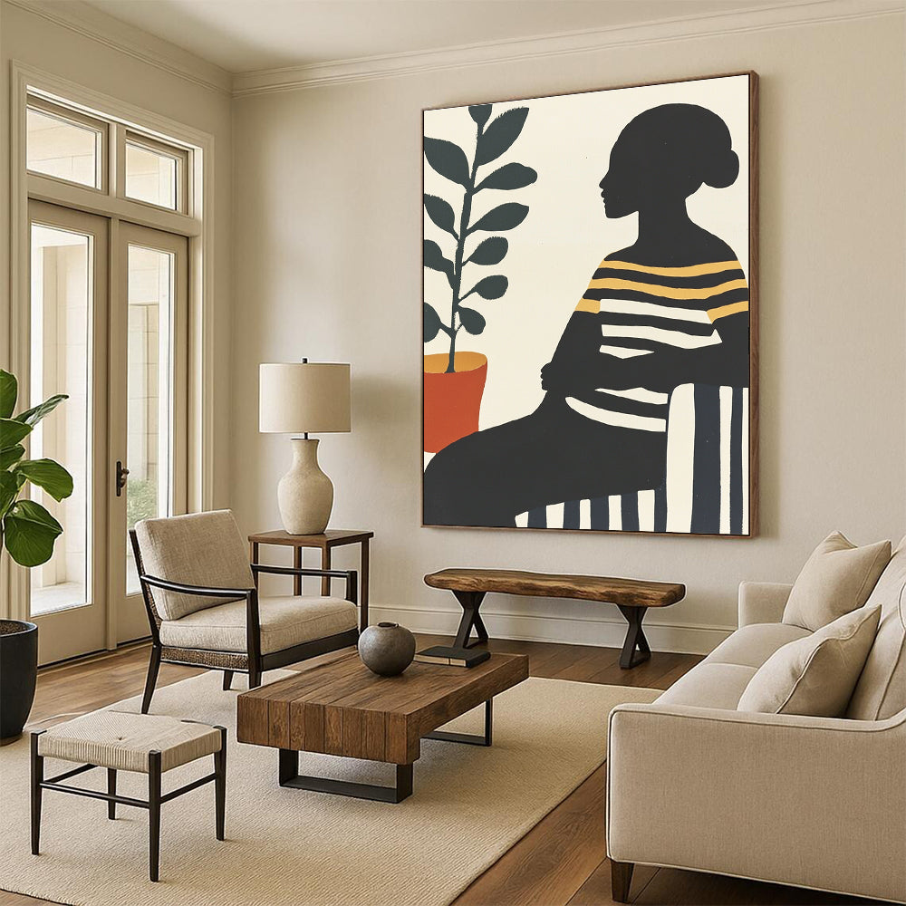 Silhouette with Plant for Mid - Century Modern Home & Urban Jungle Café STSC537